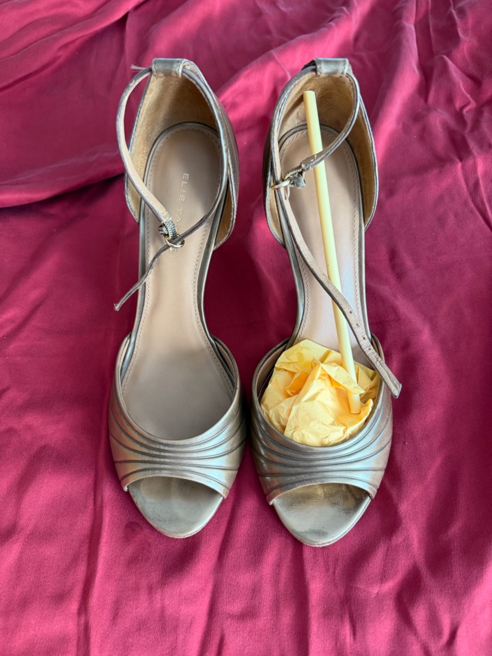 Elie Tahari Metallic Gold Open-Toe Ankle-Strap Heels